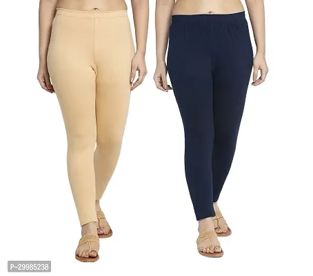 Women Ankle Length Leggings Combo Pack Of 2 (Skin / Navy Blue)