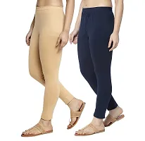 Women Ankle Length Leggings Combo Pack Of 2 (Skin / Navy Blue)-thumb2