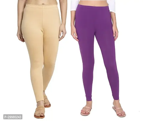 Women Ankle Length Leggings Combo Pack Of 2 (Skin / Purple)-thumb0