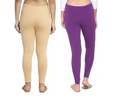 Women Ankle Length Leggings Combo Pack Of 2 (Skin / Purple)-thumb1