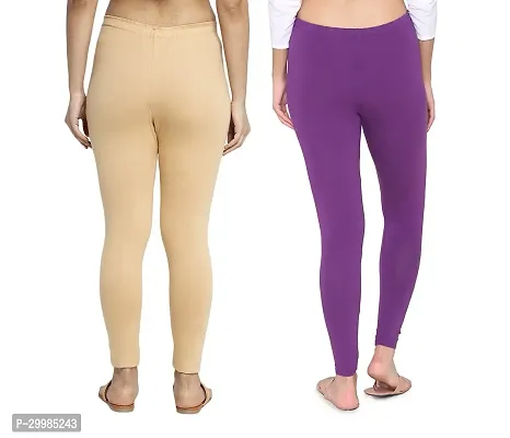 Women Ankle Length Leggings Combo Pack Of 2 (Skin / Purple)-thumb2