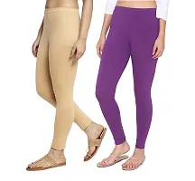 Women Ankle Length Leggings Combo Pack Of 2 (Skin / Purple)-thumb2