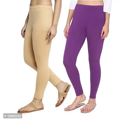 Women Ankle Length Leggings Combo Pack Of 2 (Skin / Purple)-thumb3