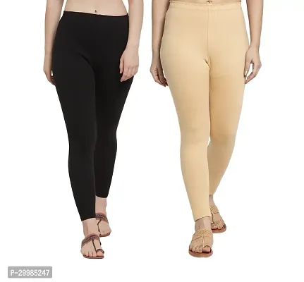 Women Ankle Length Leggings Combo Pack Of 2 (Skin / Black)-thumb0