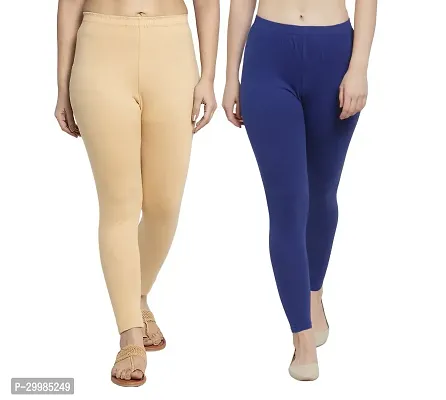 Women Ankle Length Leggings Combo Pack Of 2 (Skin / Royal Blue)