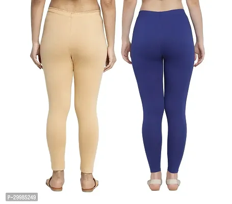 Women Ankle Length Leggings Combo Pack Of 2 (Skin / Royal Blue)-thumb2