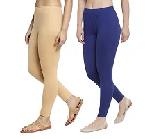 Women Ankle Length Leggings Combo Pack Of 2 (Skin / Royal Blue)-thumb2