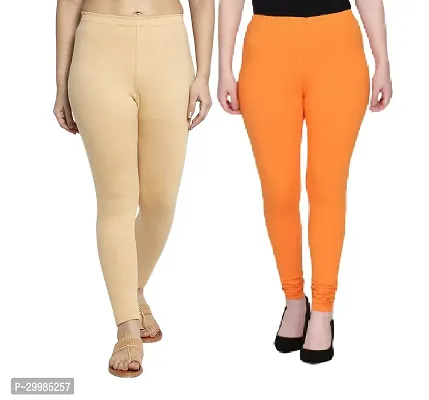 Women Ankle Length Leggings Combo Pack Of 2 (Skin / Orange)-thumb0