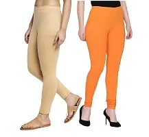 Women Ankle Length Leggings Combo Pack Of 2 (Skin / Orange)-thumb2