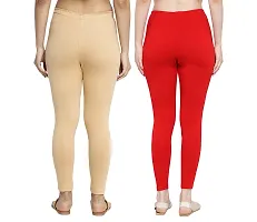 Women Ankle Length Leggings Combo Pack Of 2 (Skin / Red)-thumb1