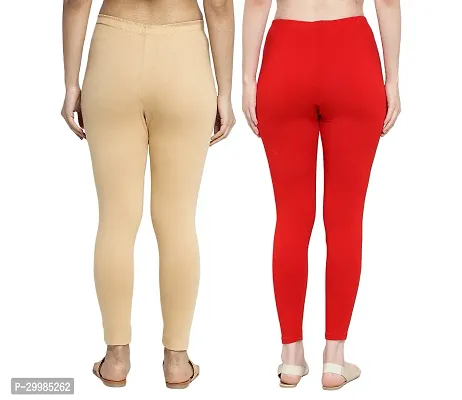 Women Ankle Length Leggings Combo Pack Of 2 (Skin / Red)-thumb2