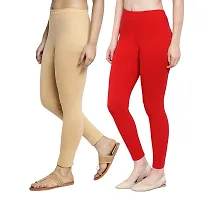 Women Ankle Length Leggings Combo Pack Of 2 (Skin / Red)-thumb2