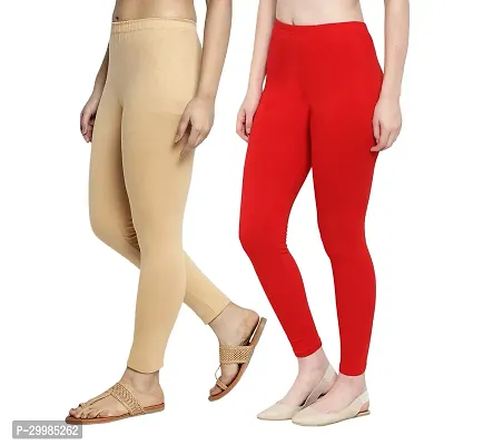 Women Ankle Length Leggings Combo Pack Of 2 (Skin / Red)-thumb3