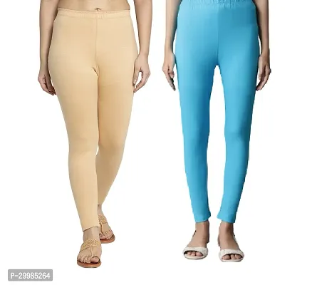 Women Ankle Length Leggings Combo Pack Of 2 (Skin / Sky Blue)-thumb0