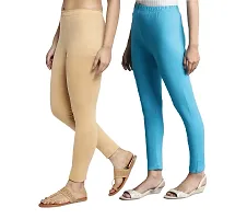 Women Ankle Length Leggings Combo Pack Of 2 (Skin / Sky Blue)-thumb2