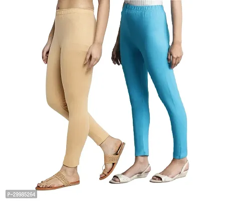 Women Ankle Length Leggings Combo Pack Of 2 (Skin / Sky Blue)-thumb3