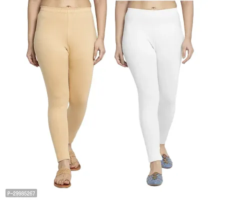 Women Ankle Length Leggings Combo Pack Of 2 (Skin / White)