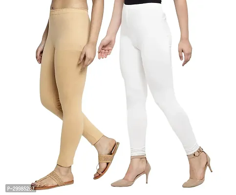 Women Ankle Length Leggings Combo Pack Of 2 (Skin / White)-thumb3