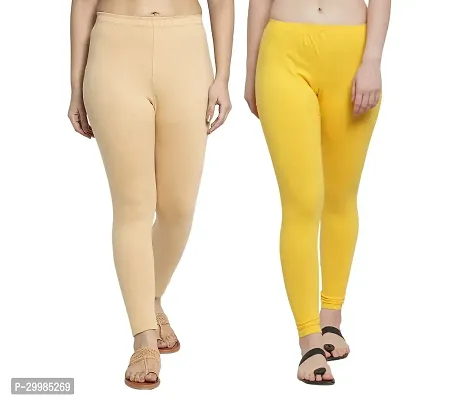 Women Ankle Length Leggings Combo Pack Of 2 (Skin / Yellow)