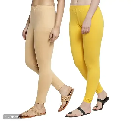 Women Ankle Length Leggings Combo Pack Of 2 (Skin / Yellow)-thumb2