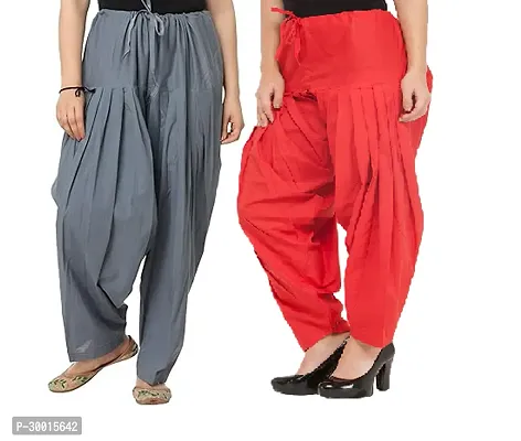 Solid Cotton Patiala Grey/Red (Combo Pack of 2)-thumb2