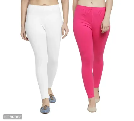 Trendy Lycra Ankle Length Western Wear Legging White/Pink(Pack Of 2)