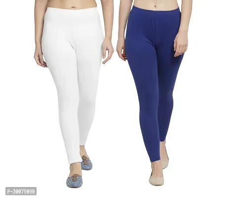 Trendy Lycra Ankle Length Western Wear Legging White/Royal Blue(Pack Of 2)