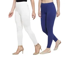 Trendy Lycra Ankle Length Western Wear Legging White/Royal Blue(Pack Of 2)-thumb1