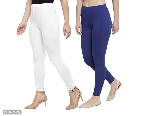 Trendy Lycra Ankle Length Western Wear Legging White/Royal Blue(Pack Of 2)-thumb2