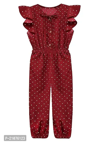 Fabulous Maroon Polyester Printed Basic Jumpsuit For Girls