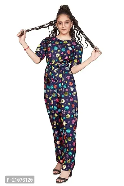 Fabulous Blue Cotton Printed Basic Jumpsuit For Girls-thumb0