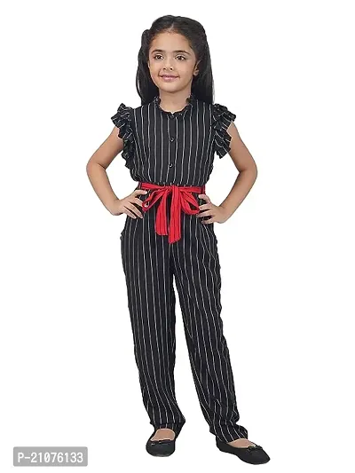 Fabulous Black Rayon Striped Basic Jumpsuit For Girls