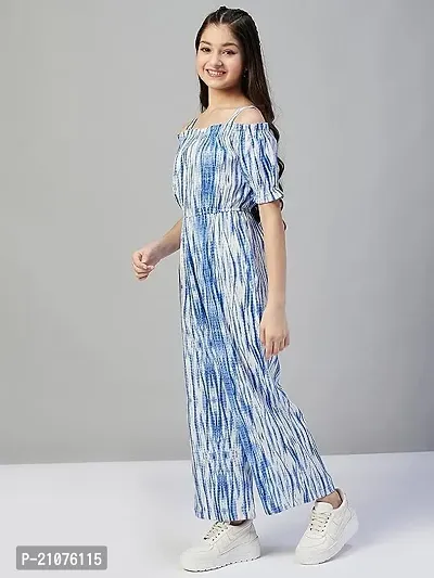 Fabulous Blue Rayon Dyed Basic Jumpsuit For Girls