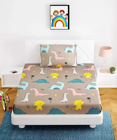 Precise Fabrics Elastic Fitted Glace Cotton King Size (78x72x Upto 6 Inches) Bedsheet Cartoon Print for Kids with 2 Pillow Covers-200TC?
