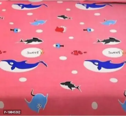 Precise Fabrics Cartoon Print Elastic Fitted Glace Cotton Single Bed (72x48x Upto 6 Inches) Bedsheet with 2 Pillow Covers-200TC Fish Pink-thumb2