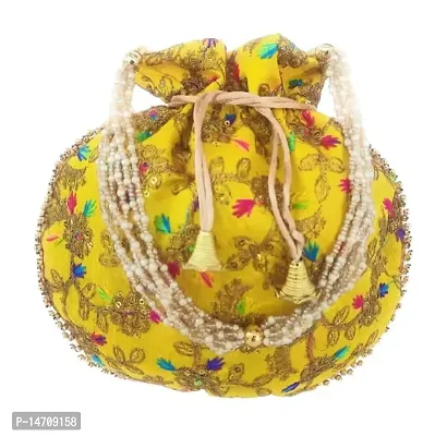 UNIQUE PRODUCT Embroidered Multicolor Potli Bag (Yellow)-thumb0
