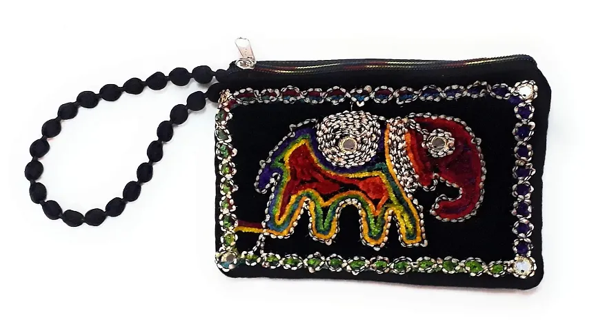 UNIQUE PRODUCT EMBROIDERED (Hand Made) Velvet Elephant Design Mobile Pouch/Purse For Girls/Women