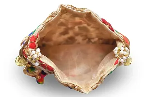 UNIQUE PRODUCT Women's Cotton Silk Gotta Patti Pearls Beads Drawstring Potli Bag (Multicolour)-thumb1