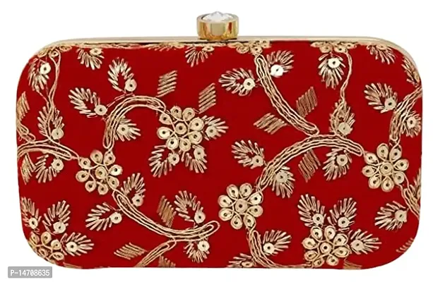 UNIQUE PRODUCT Women's Fancy Embroidered Zari Box Clutch (Red)