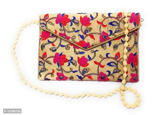 UNIQUE PRODUCT EMBROIDERED (Hand Made) Pink Multi-Colored Envelope Clutch/Sling Bag