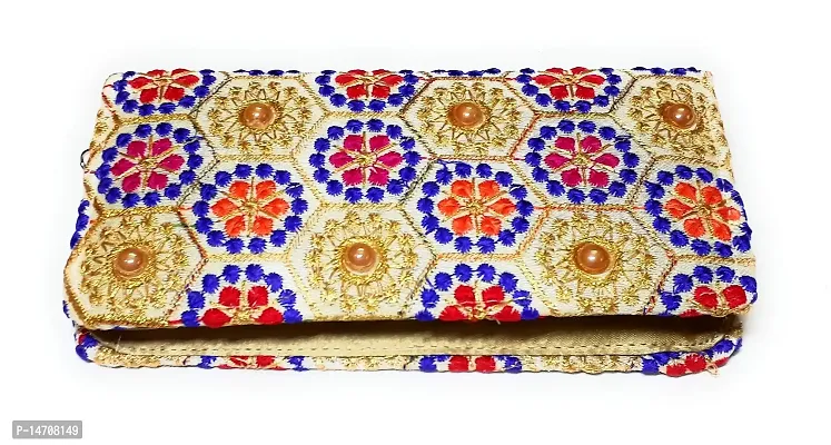 UNIQUE PRODUCT EMBROIDERED (Hand Made) Cream Multi-Color Pearl Handheld Clutch Uses for Women
