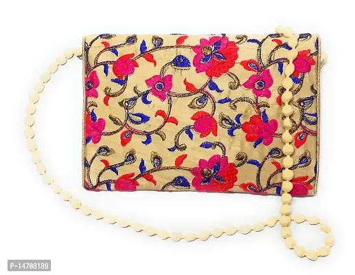 UNIQUE PRODUCT EMBROIDERED (Hand Made) Pink Multi-Colored Envelope Clutch/Sling Bag-thumb2