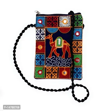 EMBROIDERED BLUE MULTI-COLOR RAJASTHANI DESIGN SLING BAG WITH MIRROR WORK FOR GIRLS/WOMEN-thumb0