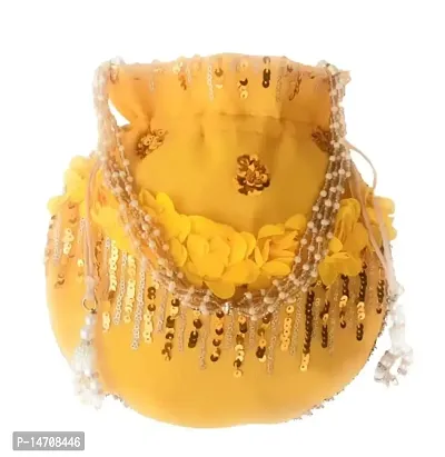 UNIQUE PRODUCT Women's Sequin Flower Potli Bag (Yellow)