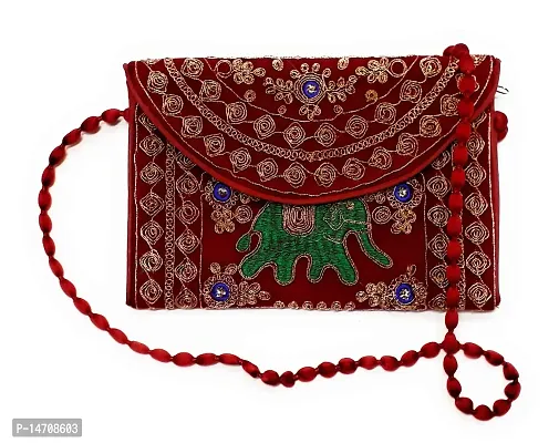UNIQUE PRODUCT EMBROIDERED (Hand Made) Zari Design Multi-Color Envelope Clutch/Sling Bag For Girls/Women