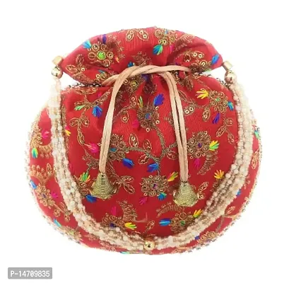 UNIQUE PRODUCT Embroidered Multicolor Potli Bag (Red)-thumb0