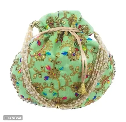 UNIQUE PRODUCT Embroidered Multicolor Potli Bag (Green)