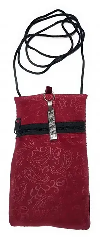 UNIQUE PRODUCT Women's Velvet Maroon Embroidered Mirror Design Raw Silk Saree Clutch/Mobile Pouch with Waist Clip-thumb1