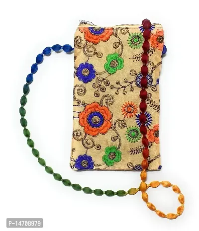 UNIQUE PRODUCT EMBROIDERED (Hand Made) Zari Green Multi-Color Mobile Sling Bag For Girls/Women