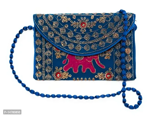 UNIQUE PRODUCT EMBROIDERED (Hand Made) Zari Design Multi-Color Envelope Clutch/Sling Bag For Girls/Women-thumb0